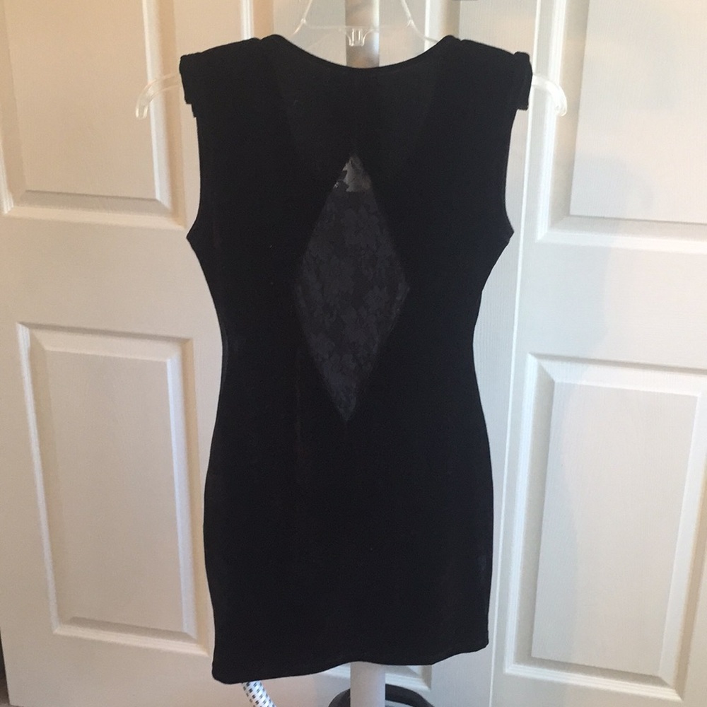 black crushed velvet body-con dress with lace back